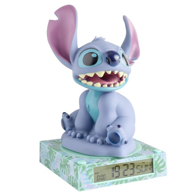 Lampe 3D r&eacute;veil Disney Stitch avec affichage date plastique bleu 19,5x15xH24cm