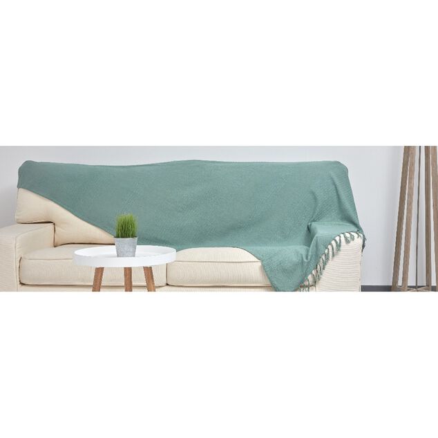 Plaid &agrave; franges uni vert kaki