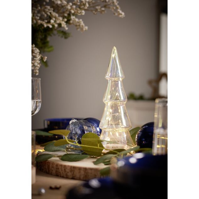 Sapin miniature holographique en verre 15LED &Oslash;9,5XH26cm