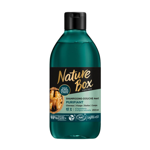 Shampoing douche 4 en 1 pour Homme à l'huile de noix Nature Box 250ml