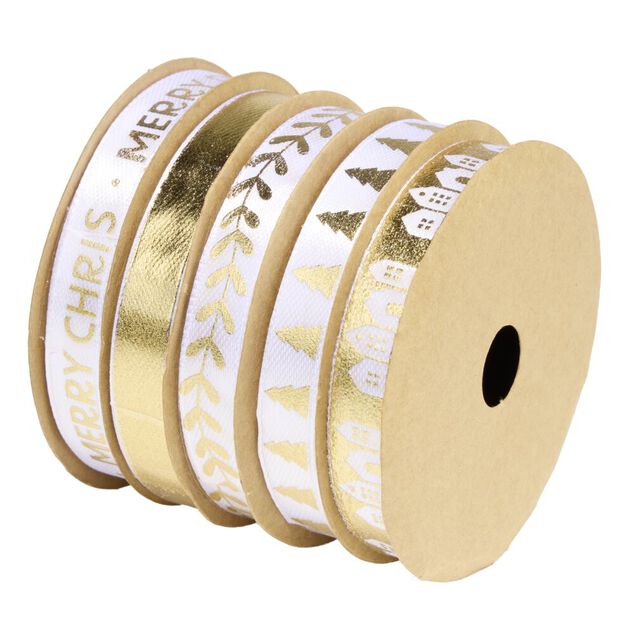 Rubans de No&euml;l x5 dor&eacute;s L200cm