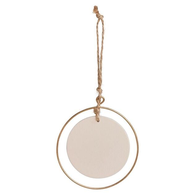 Suspension anneau dor&eacute; avec cercle blanc 8xH17cm
