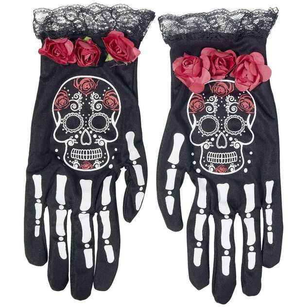 Gants adulte Halloween imprim&eacute; squelette jour des morts Taille unique