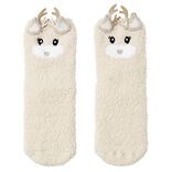 Coffret chaussettes en maille doudou motif Renne beige dor&eacute;