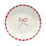 Assiette &agrave; dessert porcelaine motifs noeud et rayures blancs et rouges &Oslash;19cm