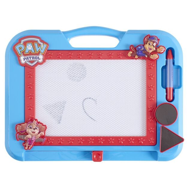 Ardoise magn&eacute;tique Pat Patrouille 1 stylet et 2 tampons plastique bleu 24x26cm