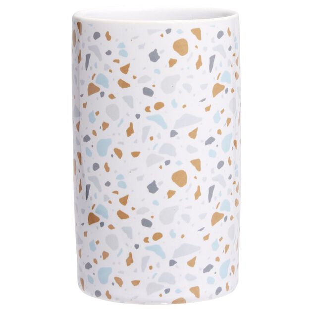 Gobelet c&eacute;ramique motif terrazzo blanc et bleu &Oslash;6xH10,5cm