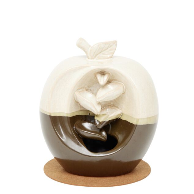 Fontaine &agrave; encens forme pomme beige et marron H16 cm