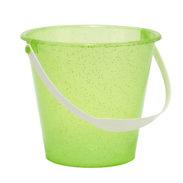 Seau de plage enfant plastique paillette 18x14xH15,5cm (4 mod&egrave;les)
