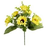 Bouquet fleurs artificielles eucalyptus/gypsophile/tournesol 7 t&ecirc;tes H29cm