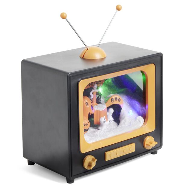 Village anim&eacute; Halloween &agrave; piles t&eacute;l&eacute;vision pumpkin park H19cm