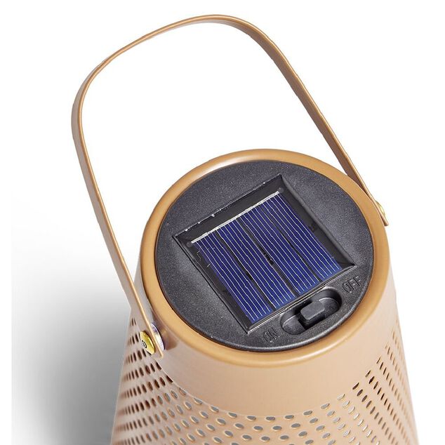 Lampe nomade solaire Faro m&eacute;tal perfor&eacute; marron &Oslash;12,8xH20cm