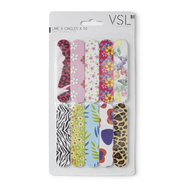 Lot de 10 limes à ongles à motifs L11x4cm
