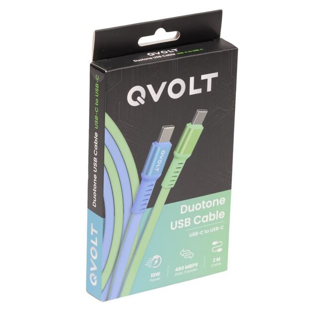 C&acirc;ble USB-C vers USB-C charge rapide bicolore vert et bleu 2m