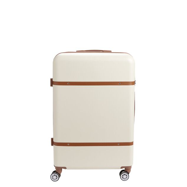 Valise rigide 95L trolley 4 roulettes plastique ABS beige et marron 50x29xH77cm