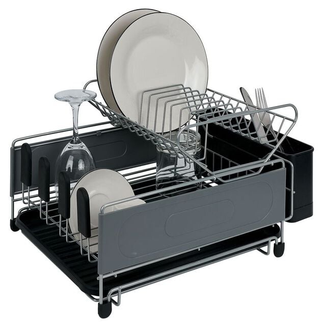 &Eacute;gouttoir extensible en m&eacute;tal et plastique gris 41,5x30xH23,5cm