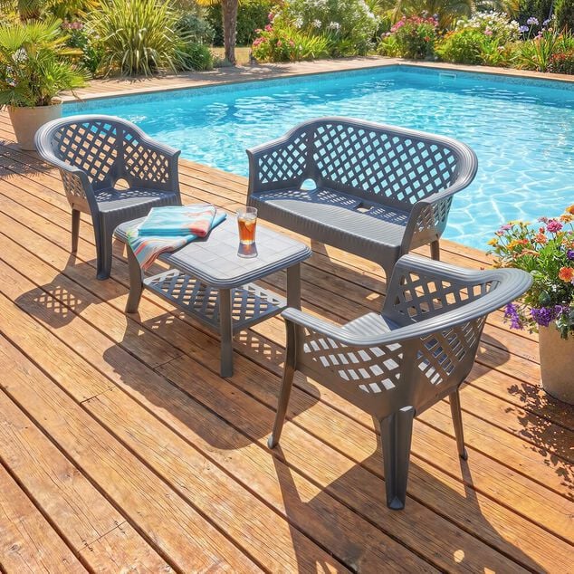 Salon de jardin gris 4 personnes