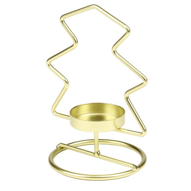 Bougeoir forme sapin de No&euml;l m&eacute;tal dor&eacute; L11X8XH15 cm