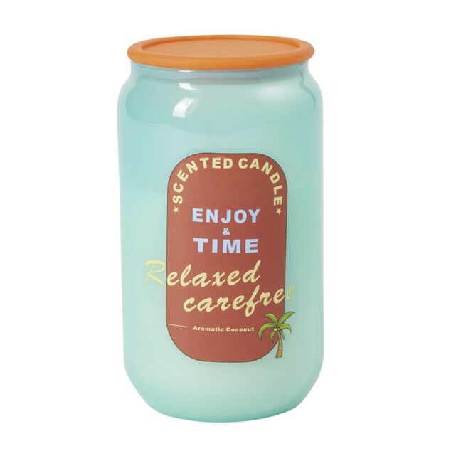 Bougie parfum&eacute;e dans pot verre forme canette Enjoy & Time &Oslash;7xH12cm (3 mod&egrave;les)