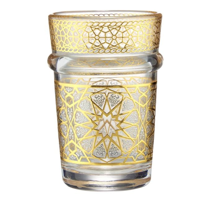 Verre &agrave; th&eacute; 110ml x6 en verre transparent finition dor&eacute;e &Oslash;6xH9cm