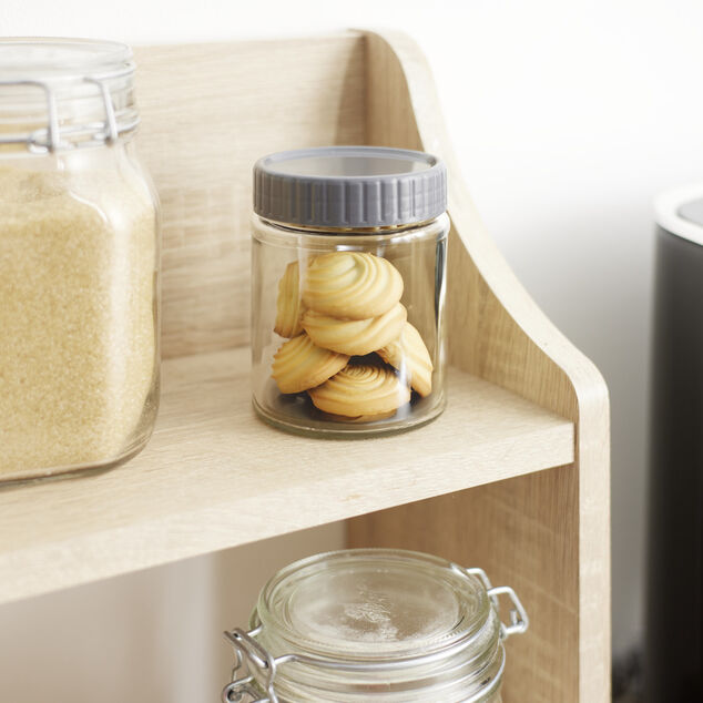 Bocal alimentaire en verre x2 couvercle plastique gris &Oslash;8xH10,5cm