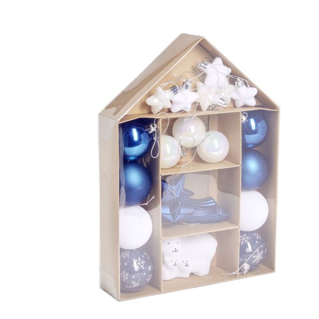 Kit d&eacute;coration sapin de No&euml;l bor&eacute;al bleu et blanc 20 pi&egrave;ces