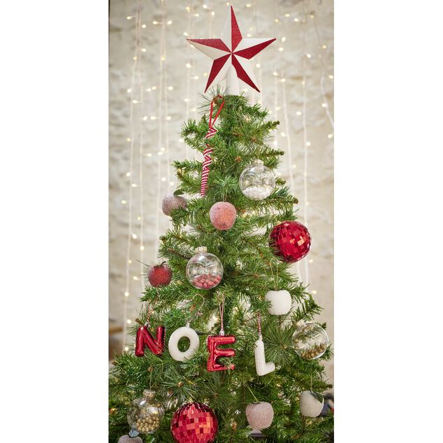 Cimier de sapin forme &eacute;toile blanc et rouge 22x2,5xH25cm