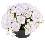 Pot fleur artificielle oeillet blanc et parme 14 tiges H30cm
