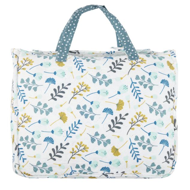 Couvre lit r&eacute;versible imprim&eacute; floral bleu et blanc 240x220cm