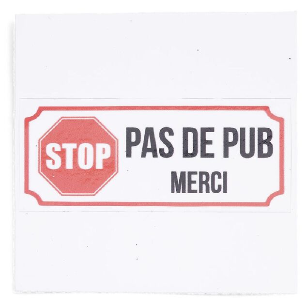 Signalétique adhésive "Stop, pas de pub" - 8x8 cm