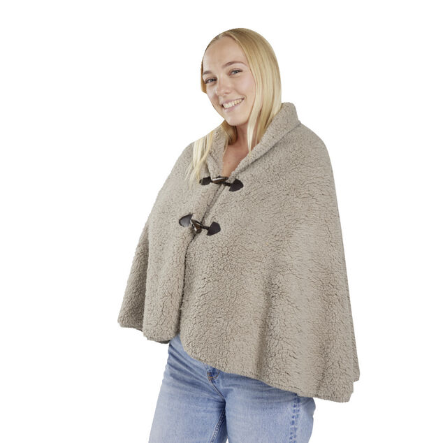 Veste plaid ch&acirc;le moutonn&eacute; marron 75x150cm avec boutons &agrave; brandebourg