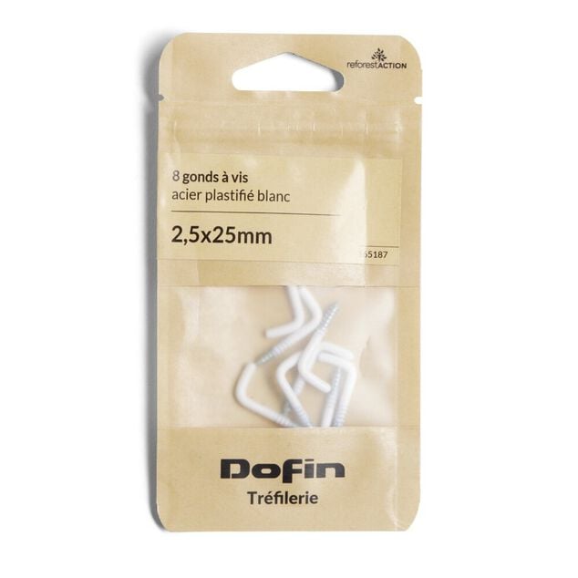 Lot de 8 gonds &agrave; vis blanc 2,5x25mm