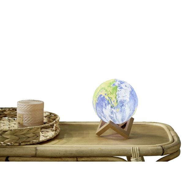 Lampe mappemonde socle bois et télécommande Ø15cm