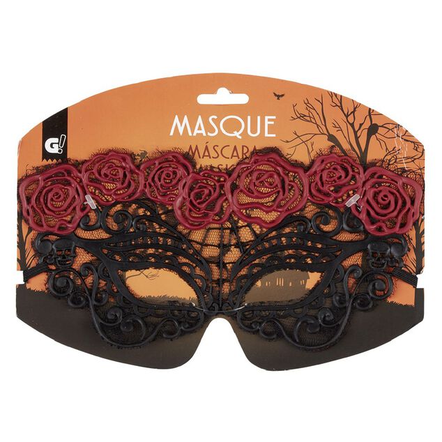 Masque loup v&eacute;nitien adulte dentelle noir et rouge