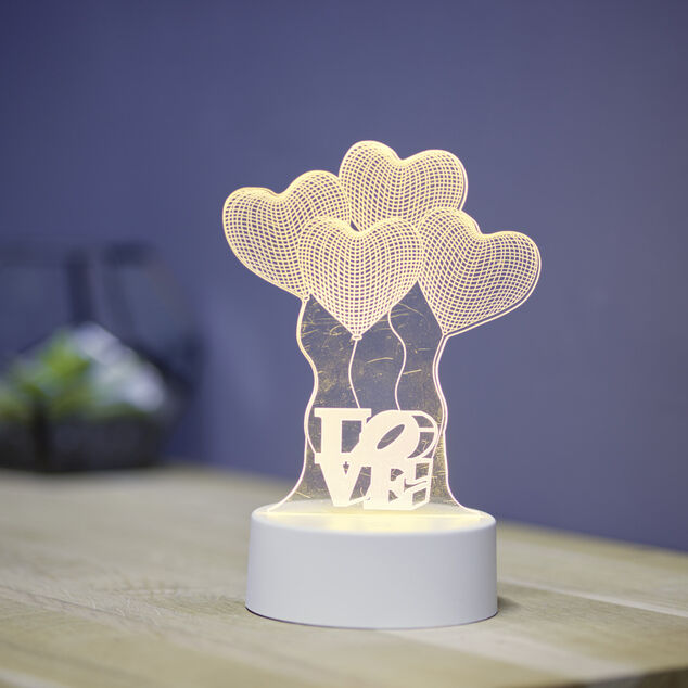 Lampe LED 3D filigrane ballons coeurs LOVE 12,5x9,8xH18,5cm