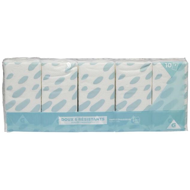 Lot de 10 paquets de mouchoirs en papier &agrave; 3 plis blanc