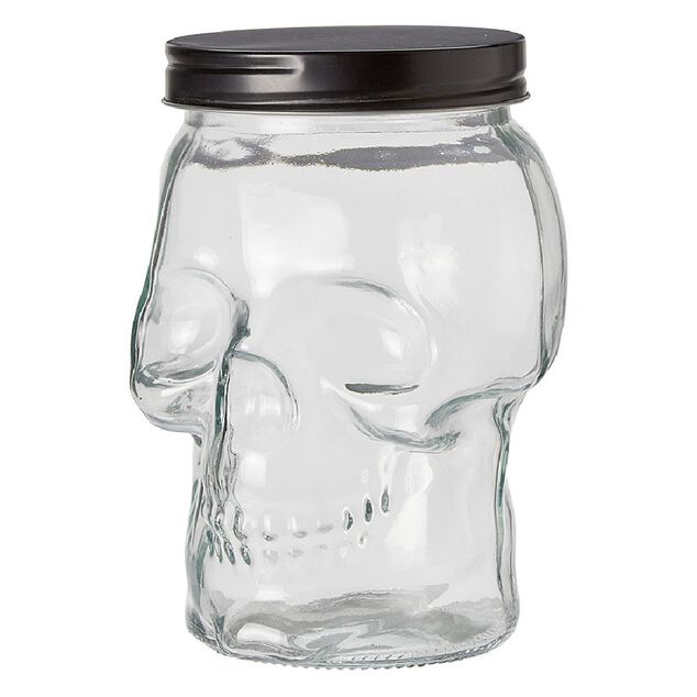 Bonbonni&egrave;re transparente design T&ecirc;te de mort Halloween 1,5L