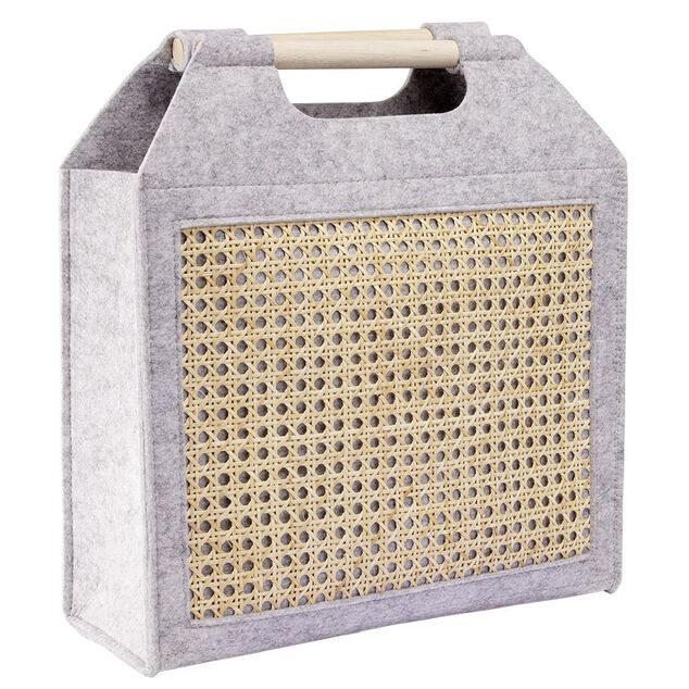 Pani&egrave;re feutrine et bambou grise Moyen mod&egrave;le 42x14xH38cm