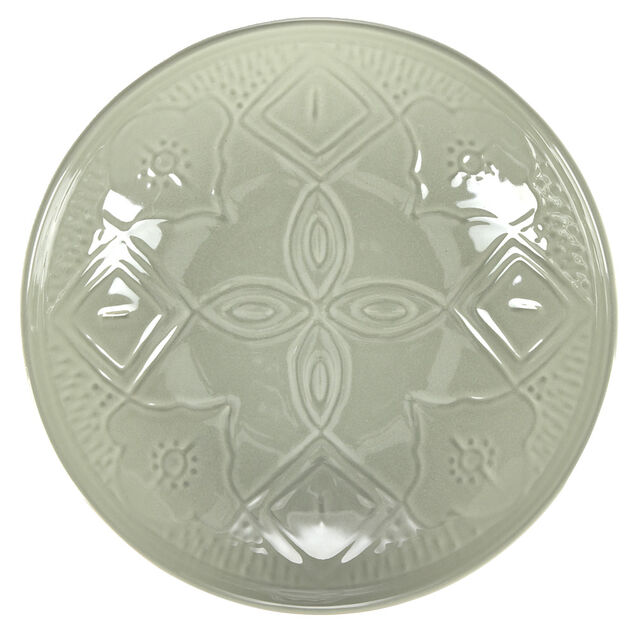 Saladier rond fa&iuml;ence unie verte avec motif en relief &Oslash;26xH6,5cm