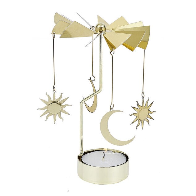 Bougeoir carrousel dor&eacute; &Oslash;8xH17cm