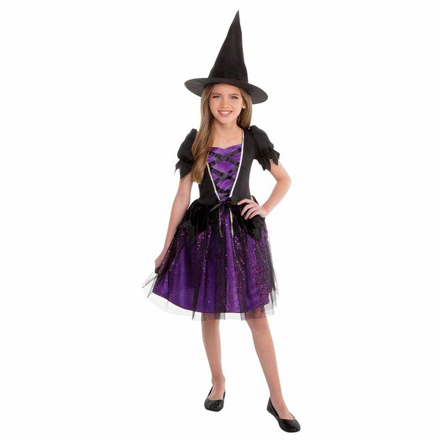 D&eacute;guisement sorci&egrave;re Halloween noir et violet 11/14 ans