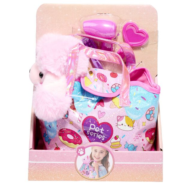 Sac &agrave; main enfant chien peluche polyester rose 23,5x6xH27,5cm