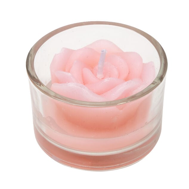 Bougie dans verre forme rose &Oslash;5xH3cm (3 mod&egrave;les)