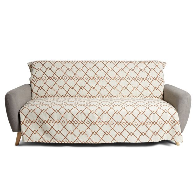 Jet&eacute; de canap&eacute; 170x250cm 100% coton motif berb&egrave;re blanc et bleu