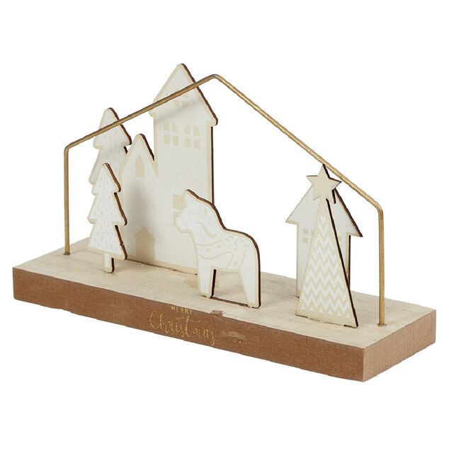 Décoration à poser paysage métal et bois 25x8xH16cm