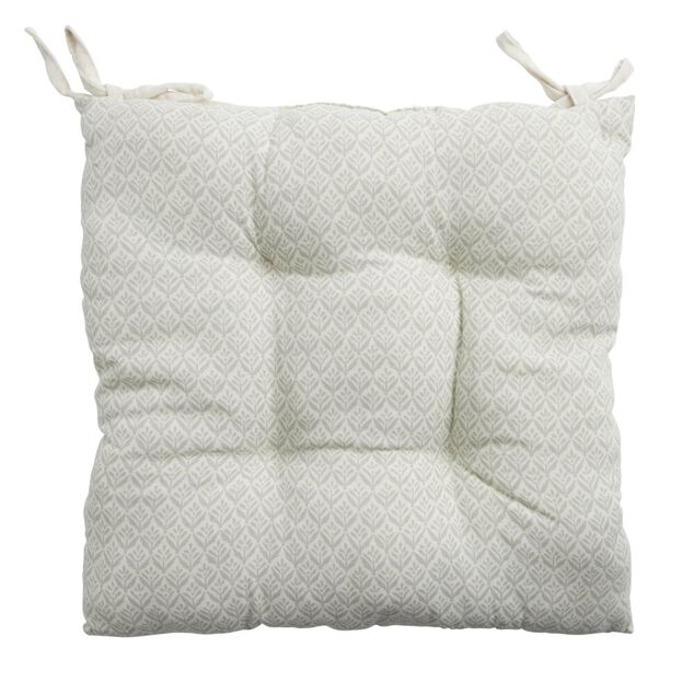 Galette de chaise carr&eacute;e 38x38cm blanc &eacute;cru motif feuillage