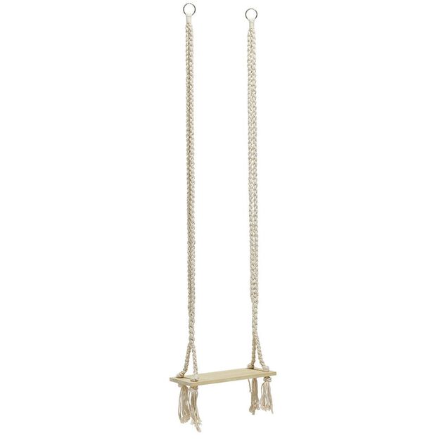 Balan&ccedil;oire Bali bois avec corde blanc cr&egrave;me 55x20xH220cm
