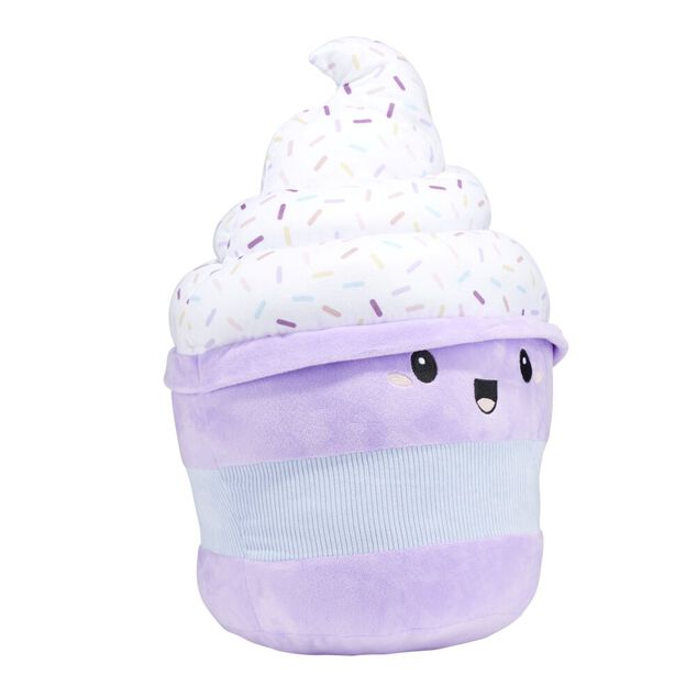 Peluche cupcake XL d&eacute;cor sucr&eacute; polyester violet 28x25xH45cm