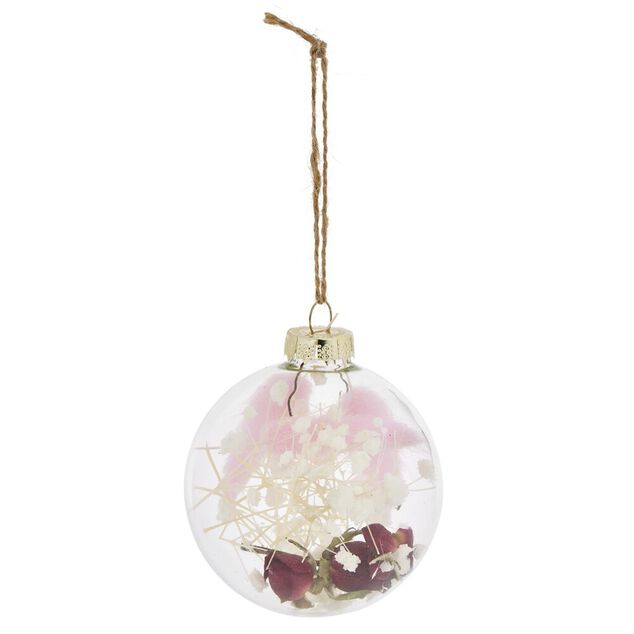 Boule de No&euml;l en verre int&eacute;rieur fleurs s&eacute;ch&eacute;es &Oslash;8cm