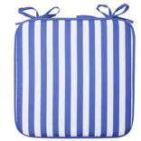 Galette de chaise carr&eacute;e rayures bayad&egrave;res blanches et bleues 40x40cm